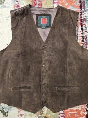 William Barry Watershed Men’s 2XL XXL Snap Suede Leather Brown Western Vest